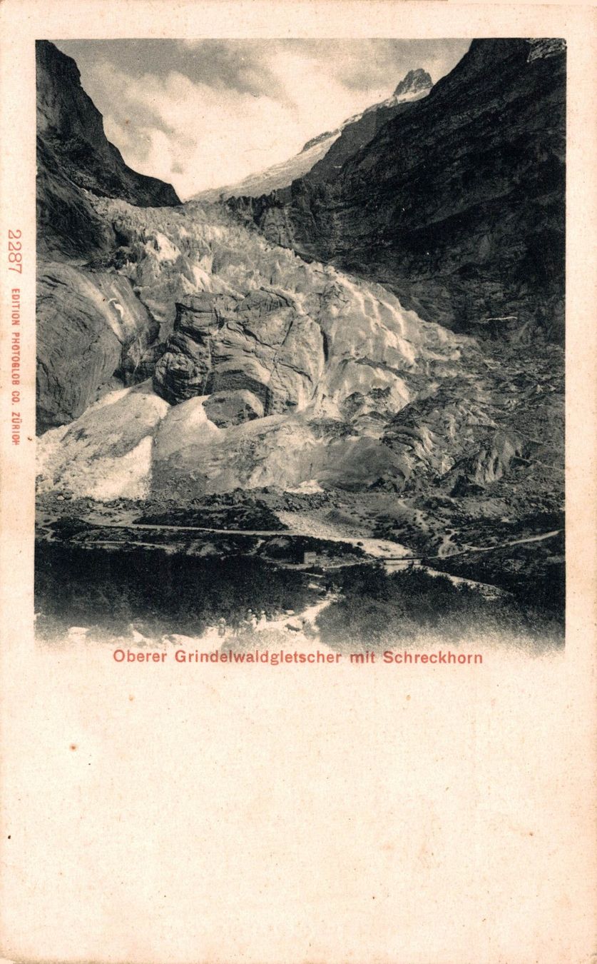 Cartoline postali: Oberer Grindelwaldgletscher mit Schreckhorn – Usato da Bronschhofen venduto da Astore