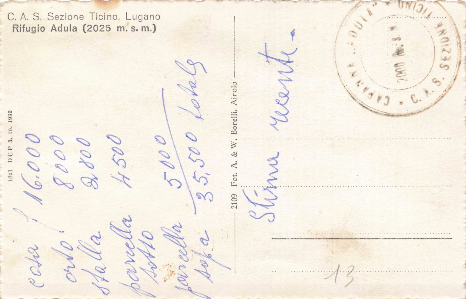 Cartoline postali: Adula capanna – Usato da Biasca venduto da Blenio71 1