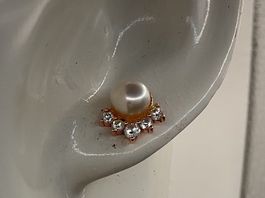 Ohrstecker Perle mit Zirkonia, rotvergoldet