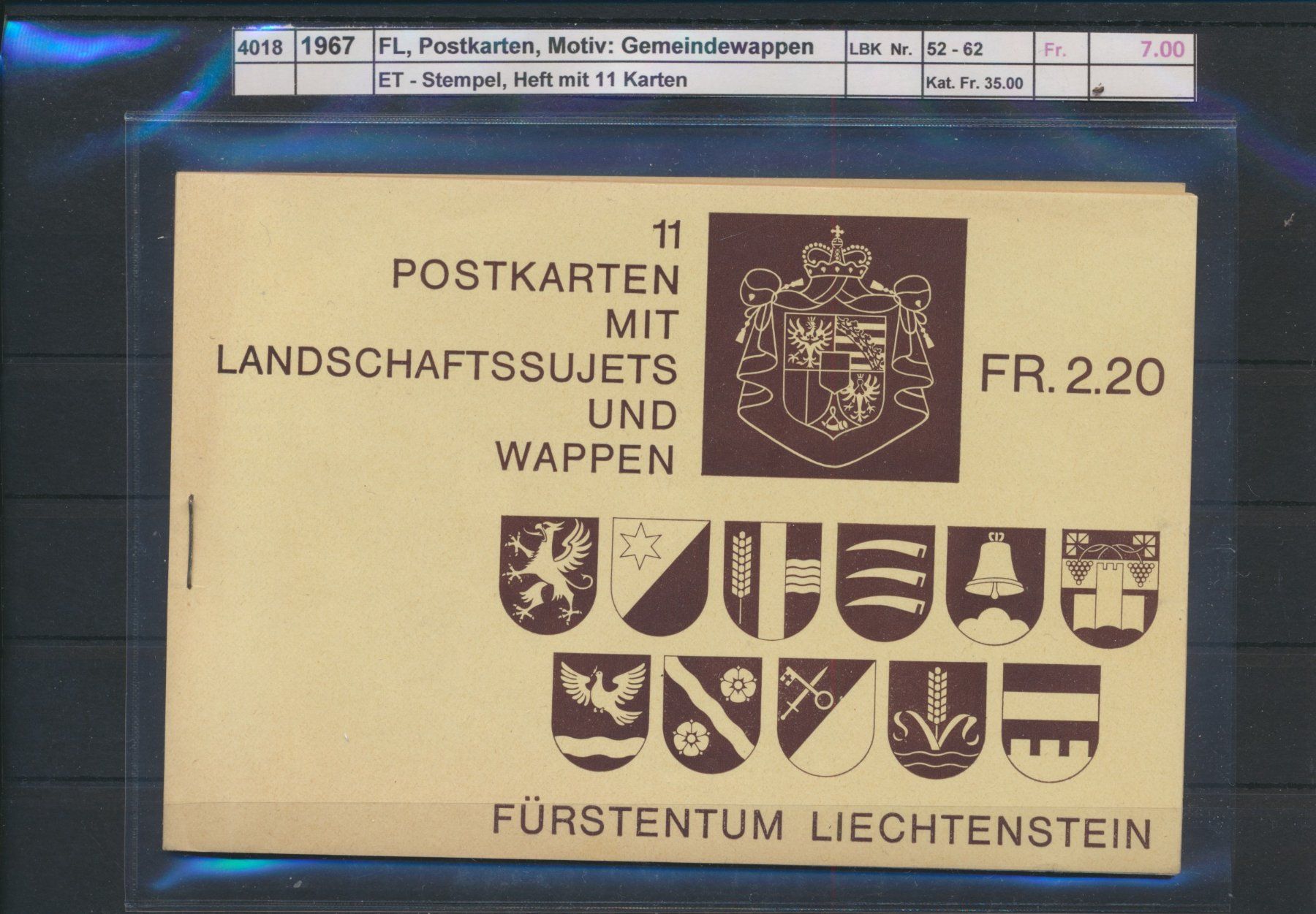 Tous les timbres: 1967 FL, Postkarten, "Gemeindewappen", Heft, ET - Stempel – D'occasion à Winterthur par Zupogeru