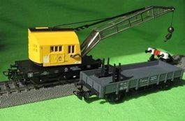 Bauzug Kranwagen GELB mit  Schutzwagen