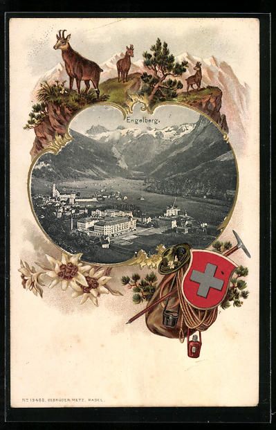 Cartes postales: Passepartout-Lithographie Engelberg, Ort – D'occasion à Berlin par bartko-reher