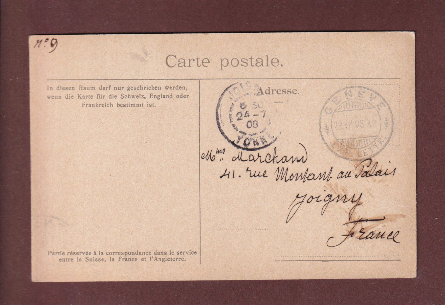 Cartoline postali: GENEVE - Bords du Rhône - 1908 – Usato da Pully venduto da nicecards-shop 1