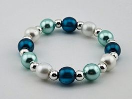 Damenarmband Perlen in Türkis Blau Weiss und Silber