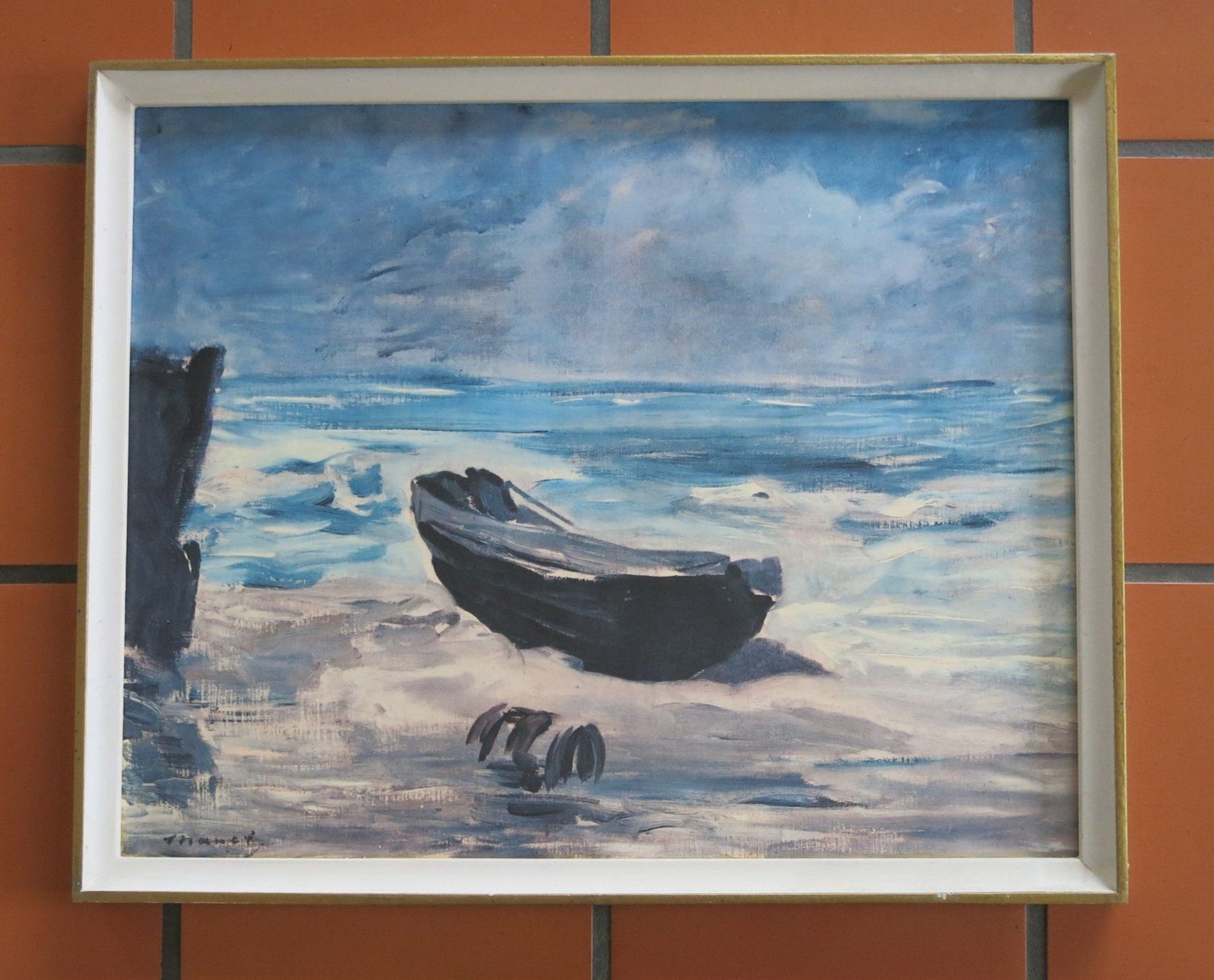 Foto & Immagini: Monet - Bootswrack am Strand (Druck) – Usato da Oberrüti venduto da hoppel77