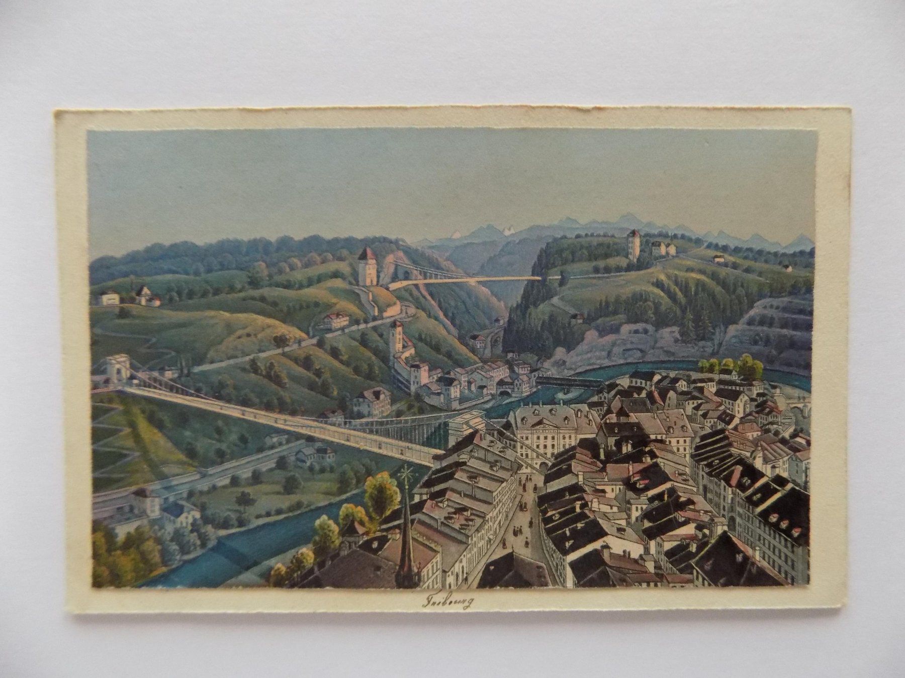 Gravures: Fribourg Freiburg koloriert – D'occasion à Risch par Antikfee
