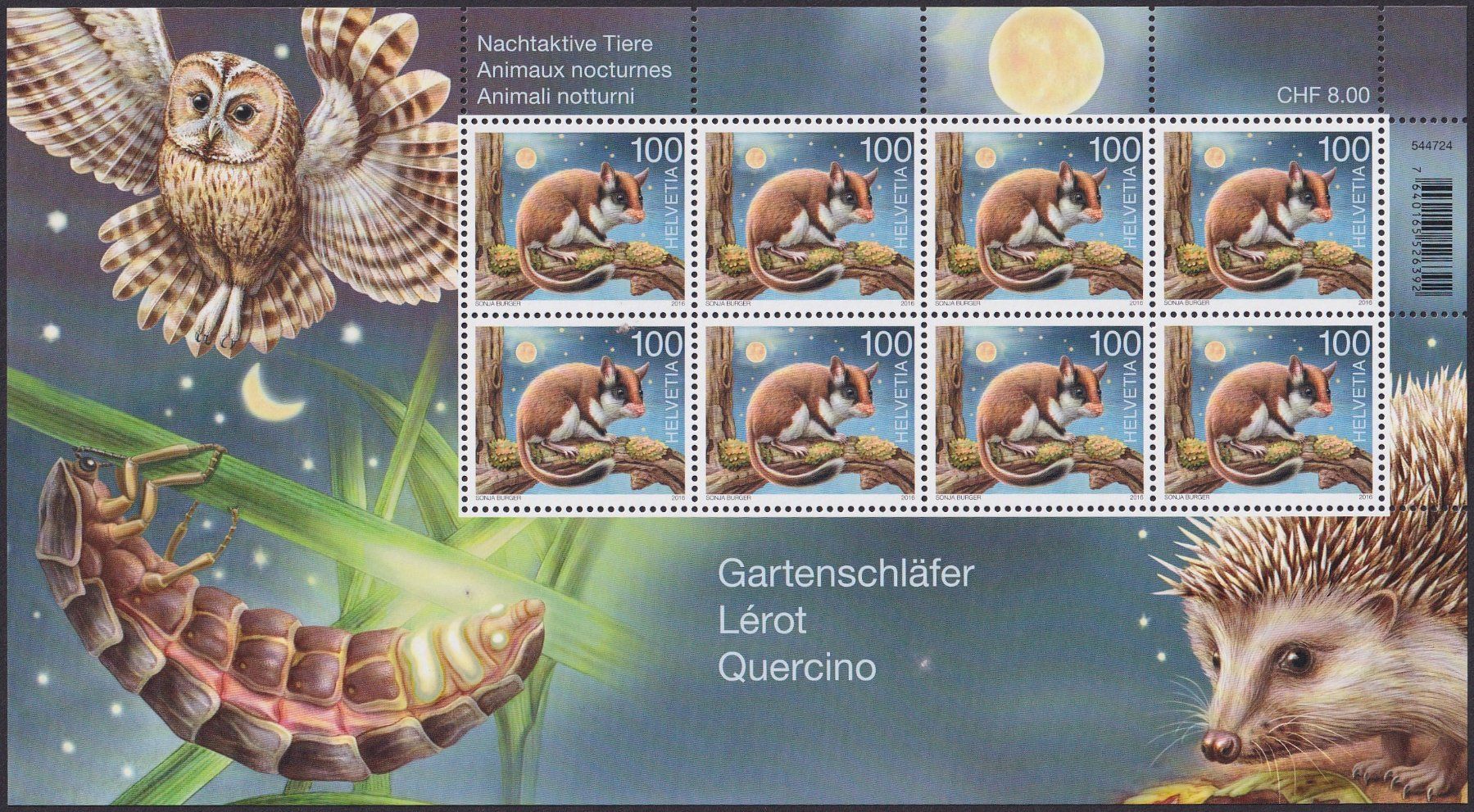 Tutti i francobolli: 2016, Gartenschläfer Nager Nr. 1592 Kleinbogen ** FW: 8.00 – Nuovo (secondo la descrizione) da Ebikon venduto da SilvioFreund