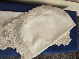 2 federe in cotone 100% con bordi lavorati a uncinetto