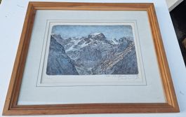Tödi, Zink-Lithografie von Paul Wyss, gerahmt, Bergmotiv