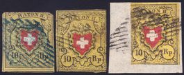 3 Rayon II-Werte mit kl. Mängel: Type 32, D/RO(?), Type 37,