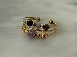 Ring goldfarben mit bunten echten Steinen verstellbar