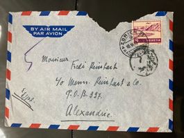Schweiz 1948 Luftpost Geschäftsbrief nach Ägypten 70 Tessin