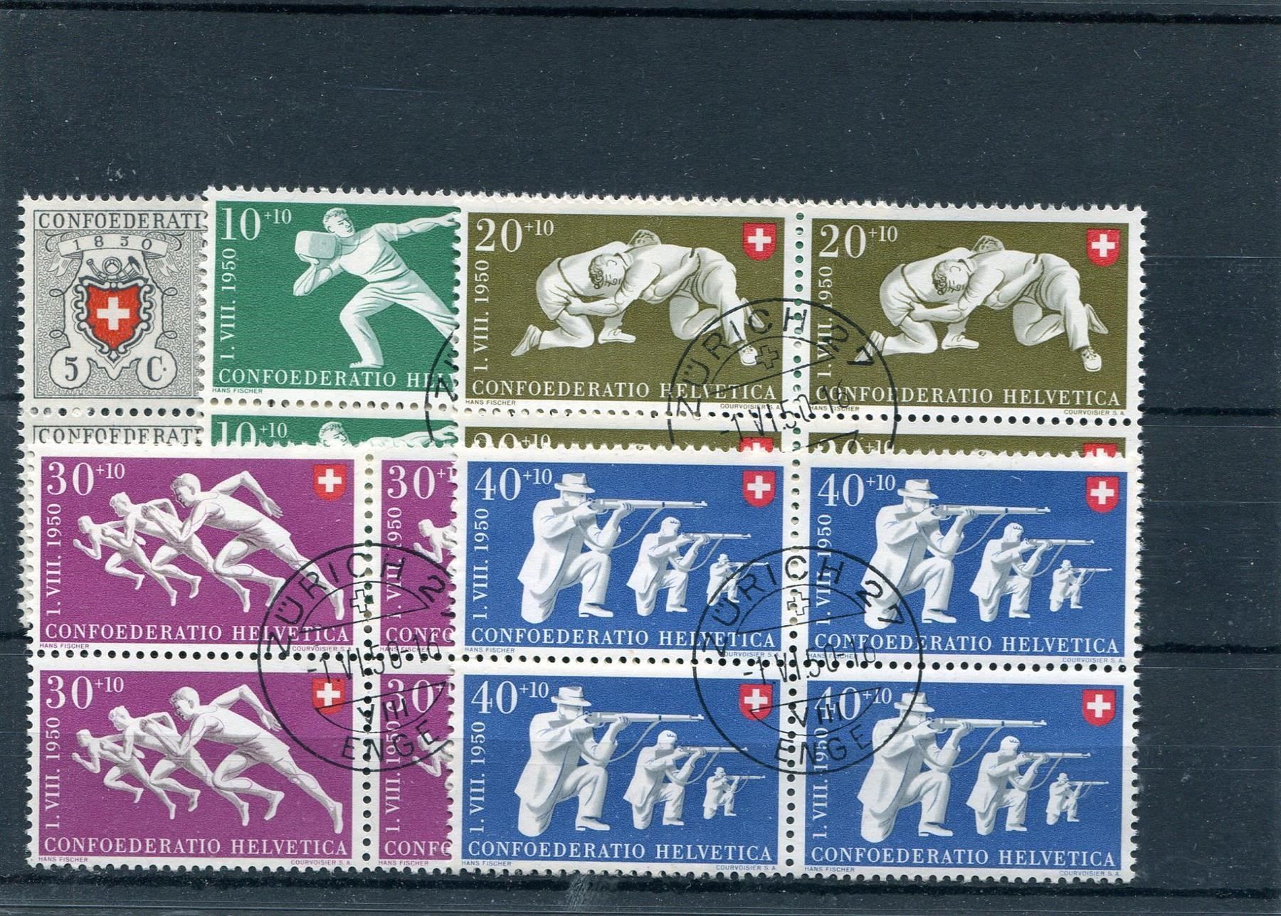 Tutti i francobolli: Patria 1950 im V'block mit ET-Stempel – Usato da Winterthur venduto da Kyoung