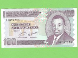 Burundi 100 Francs Schein, 2011, neuwertig, Top Zustand!