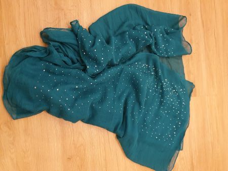 Halstuch, dünner Schal, Foulard, türkis mit Glitzersteinen