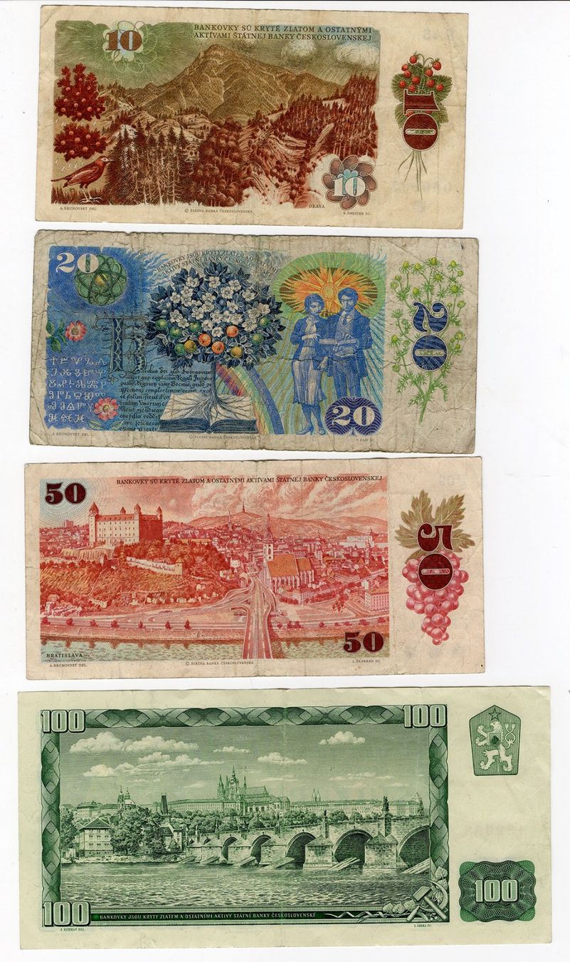 Banknoten: 4 Banknoten Tschechoslowakei, Korun, – Gebraucht aus Zürich von nasowasX 1