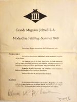 Einmaliges JELMOLI Zeitdokument - Modeschau-Script 1960
