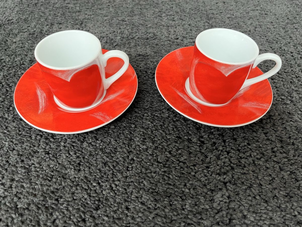 Set di piatti: Espressotassen mit Herz, rot/weiss – Nuovo (secondo la descrizione) da Bolligen venduto da Vroni23