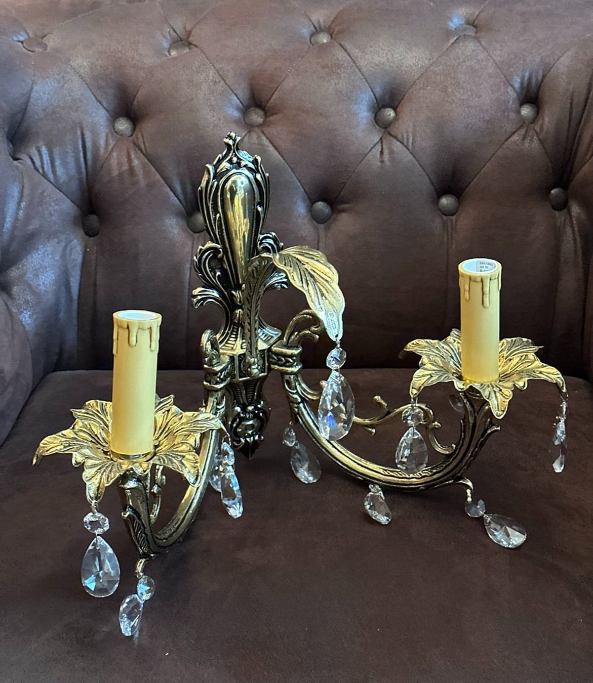 Lampade: 1x Antike Wandleuchte, Messing, Kristallglas – Usato da Olten venduto da antonio.troia