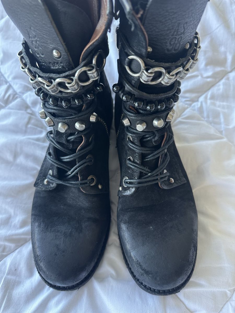 A.S.98 Scarpe da donna: AS 98 Black Leather Boots, Buckles, Chains, Size 39 – Usato da Zürich venduto da megastored 4