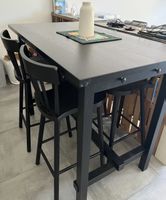 Bar table & 4 stools set, black, excellent condition. 55