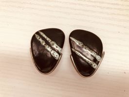 Vintage Clip Ohrringe, Schwarz/Silber, Unikat, Top!