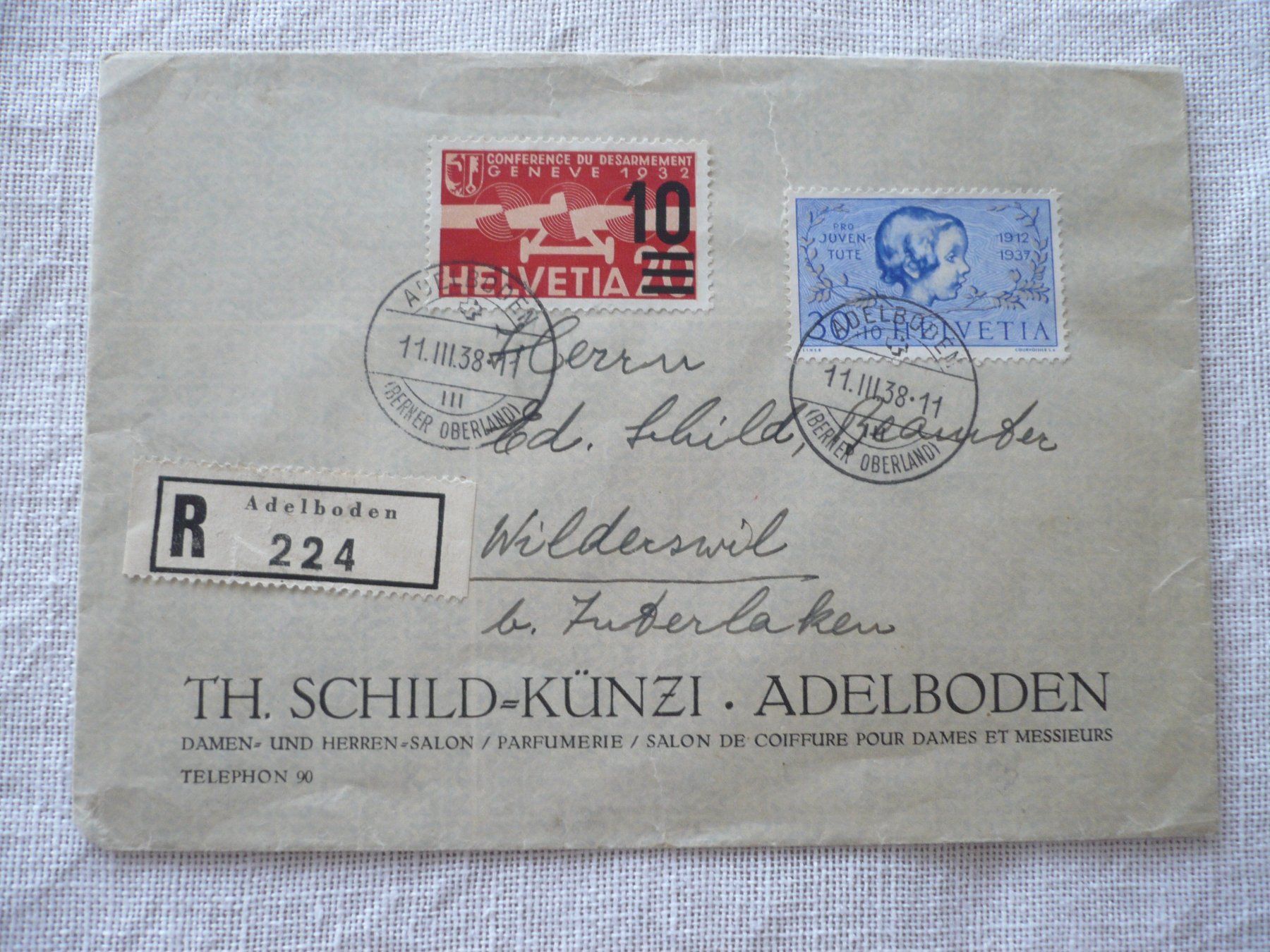 Alle Briefmarken: 1937 R-Brief Adelboden -> Wilderswil – Gebraucht aus Zürich von saltandpepper008