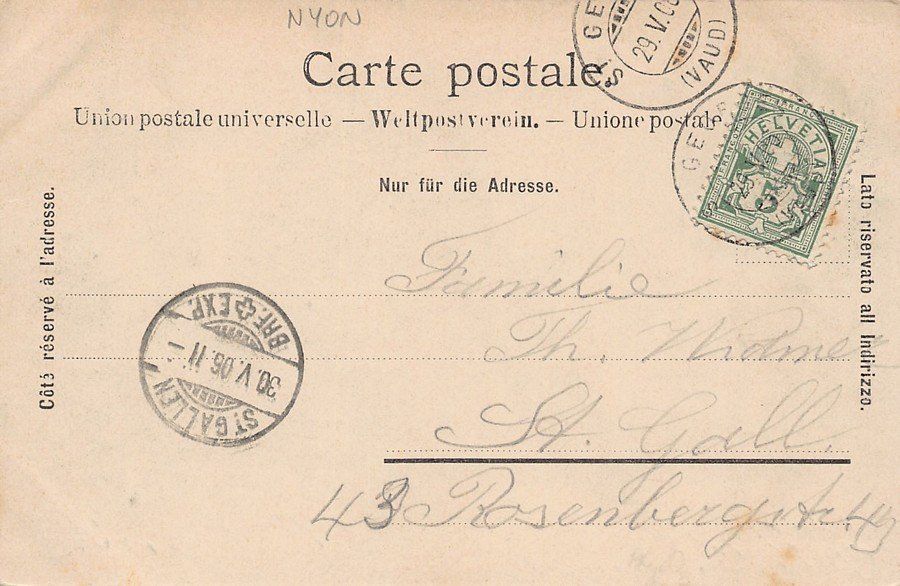 Cartoline postali: St-Georges, vu de la Côte Malherbe, circulée1906 – Usato da Frauenfeld venduto da POML 1