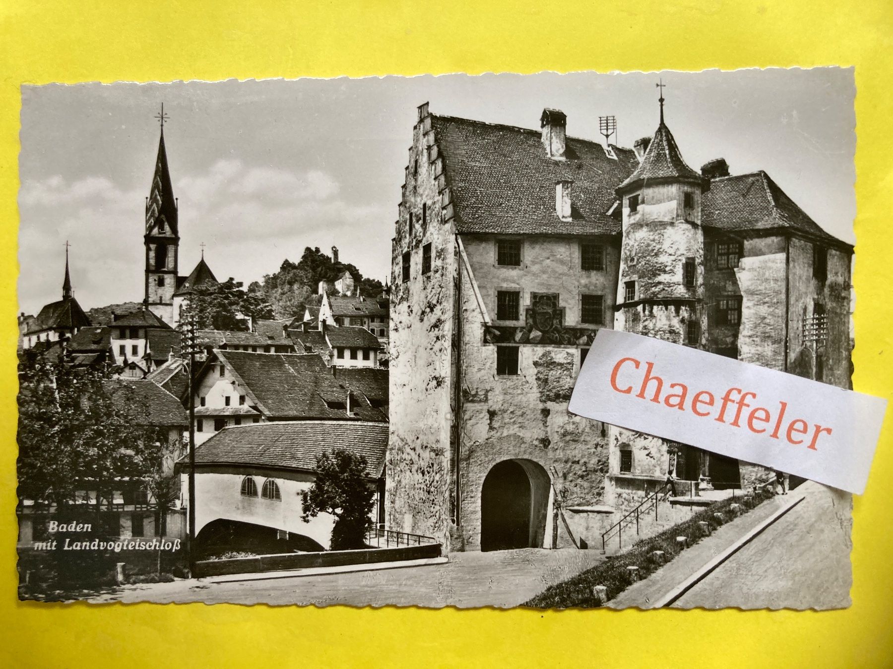 Cartoline postali: 1954 Baden mit Landvogtschloss – Usato da Zürich venduto da Chaeffeler