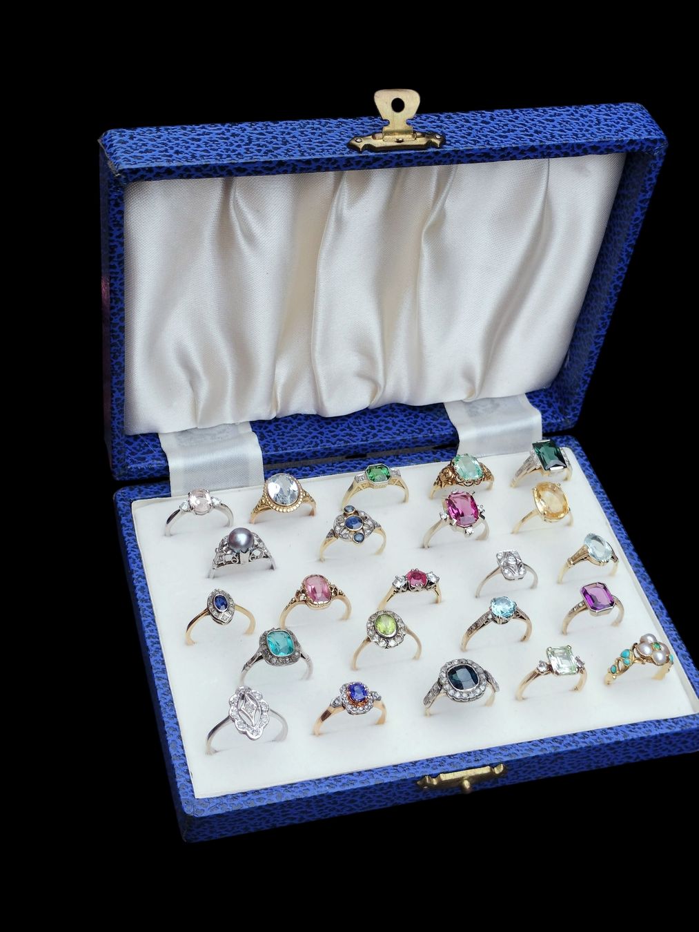 Portagioie: Vintage Ringbox Schatulle Blau Gold mit Samt – Usato da schwyz venduto da larry91sz