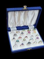 Vintage Ringbox Schatulle Blau Gold mit Samt