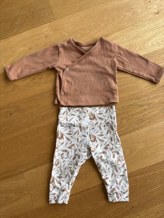 Baby Outfit: Cozy Wrap Top & Leaf Print Pants - size 62