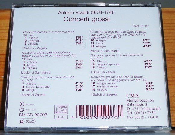 CDs: Antonio Vivaldi - Concerti Grossi – Gebraucht aus Unterbäch von niquz 1