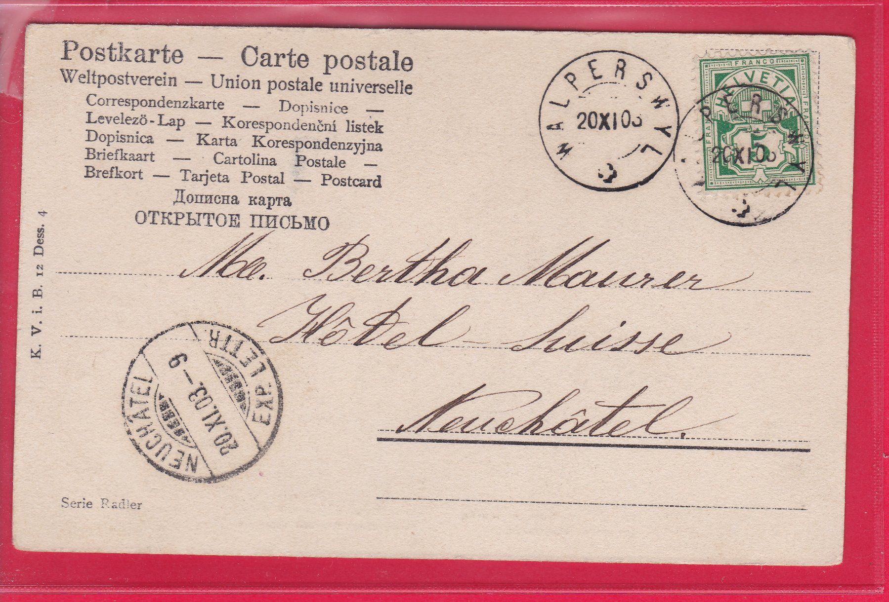 Cartoline postali: VELORAST - LIEBESPAAR, 20.11.1903 – Usato da Oberrieden venduto da Gebirgsstelze 1