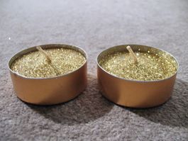 2x Maxi Glitzer-Teelicht-Kerze in GOLD Ersatz-Kerzen
