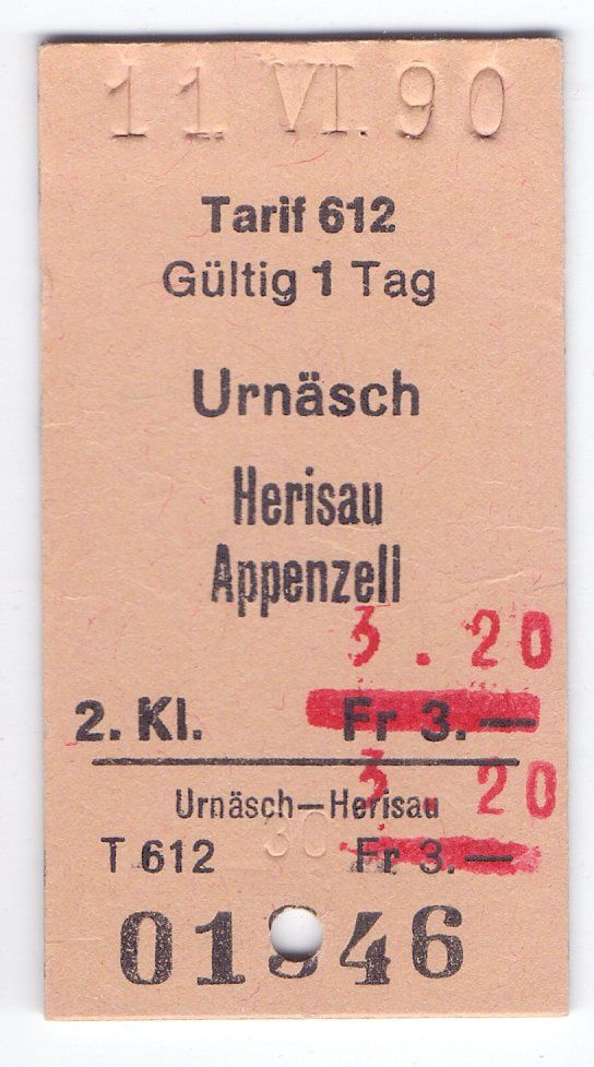 Biglietti: Billette Urnäsch - Herisau - Appenzell – Usato da Langenthal venduto da Sammlungs_aus