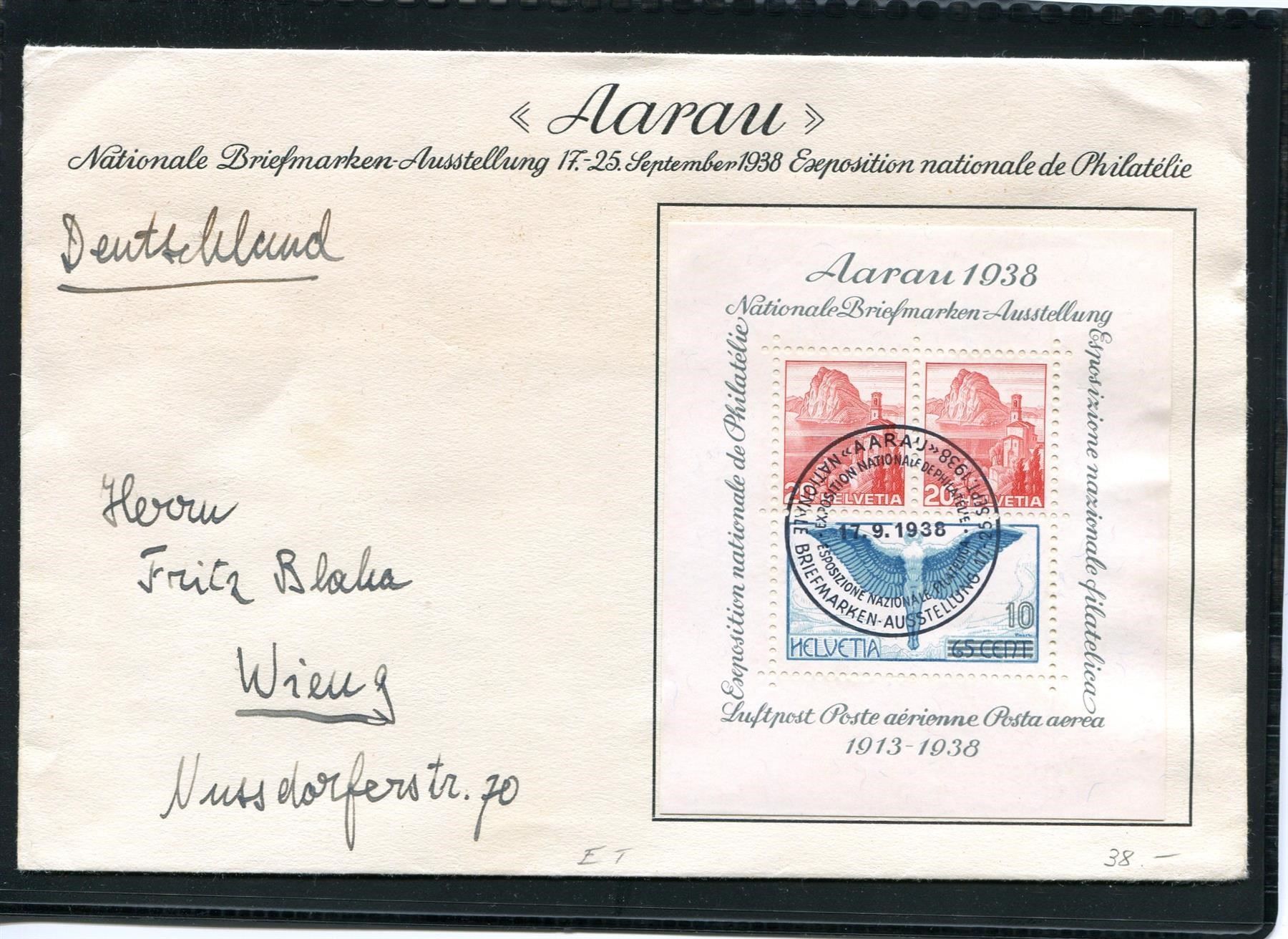 Alle Briefmarken: 1938 Aarau Block auf Brief mit ET-O – Gebraucht aus Winterthur von Kyoung