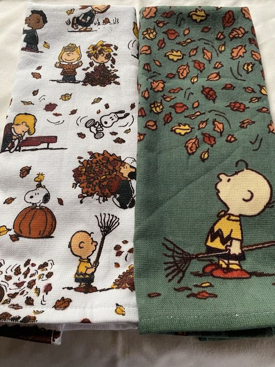 Snoopy & Peanuts Fall Kitchen Towels Set of 2, Cotton, New (Neu und ...
