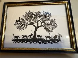 Scherenschnitt mit Katzenmotiv - 20,5 x 15,5 cm gross