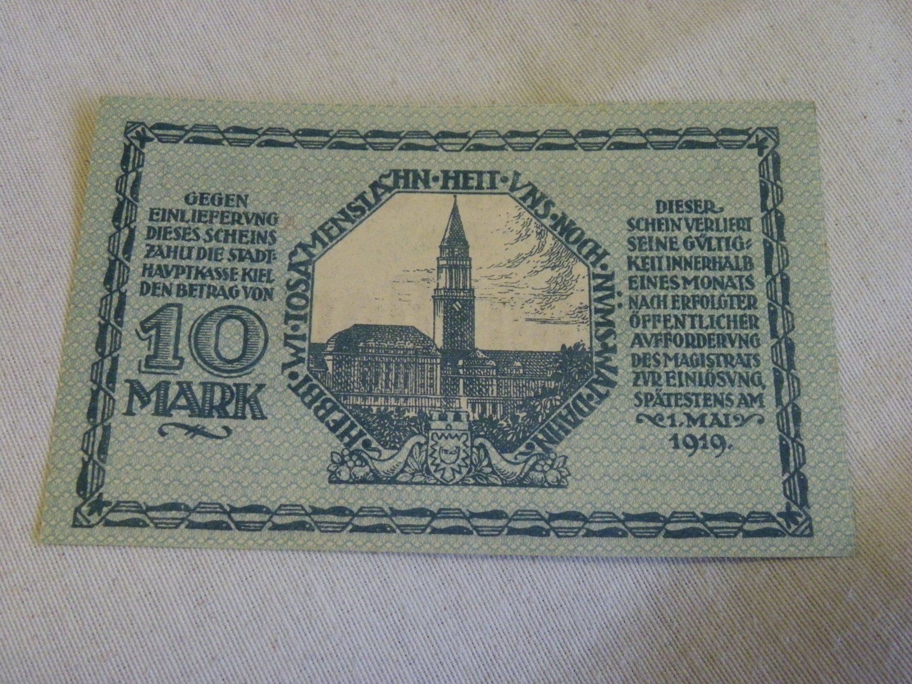 Seltene historische 10 Mark Note Kiel, Jahr 1918, UNC (Neu (gemäss ...