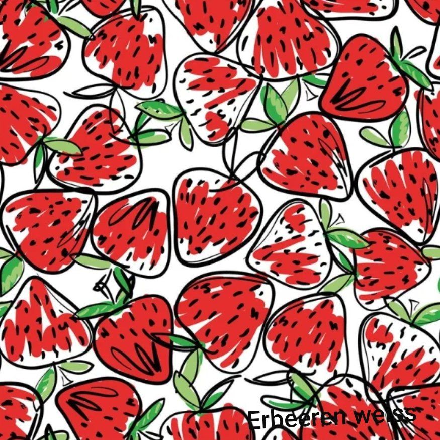 Tessuti: Baumwolljersey Erdbeeren - weiss – Nuovo e nell'imballaggio originale da Steg im Tösstal venduto da J.Kreisl