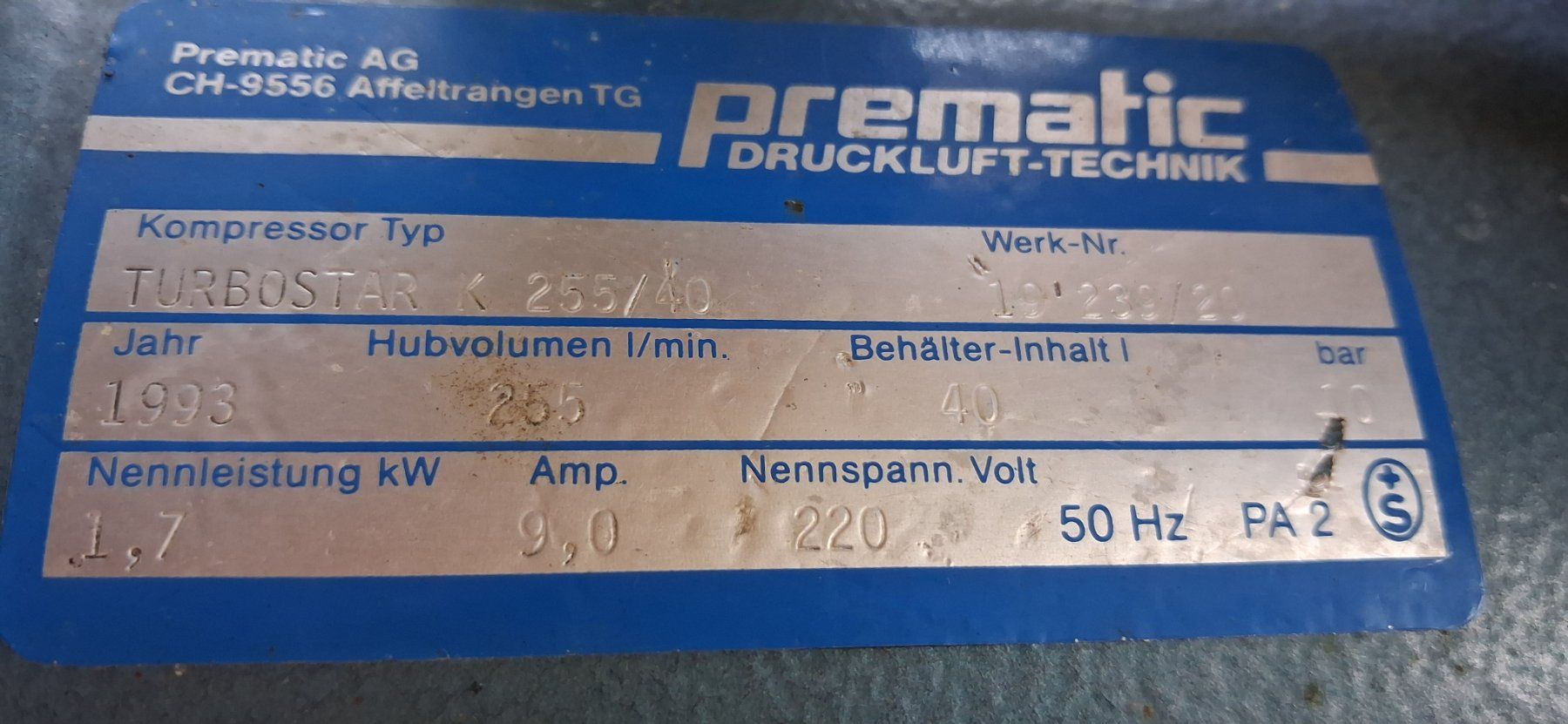 Compressori: Kompressor Prematic Turbostar, Defekt Tank durchgerostet – Difettoso da Nürensdorf venduto da Juergb 6