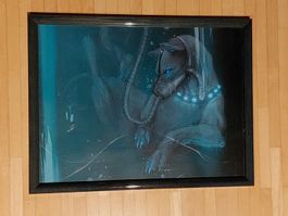 Wolf im Wassertank, Druckbild original visiert, Kunst Tiere