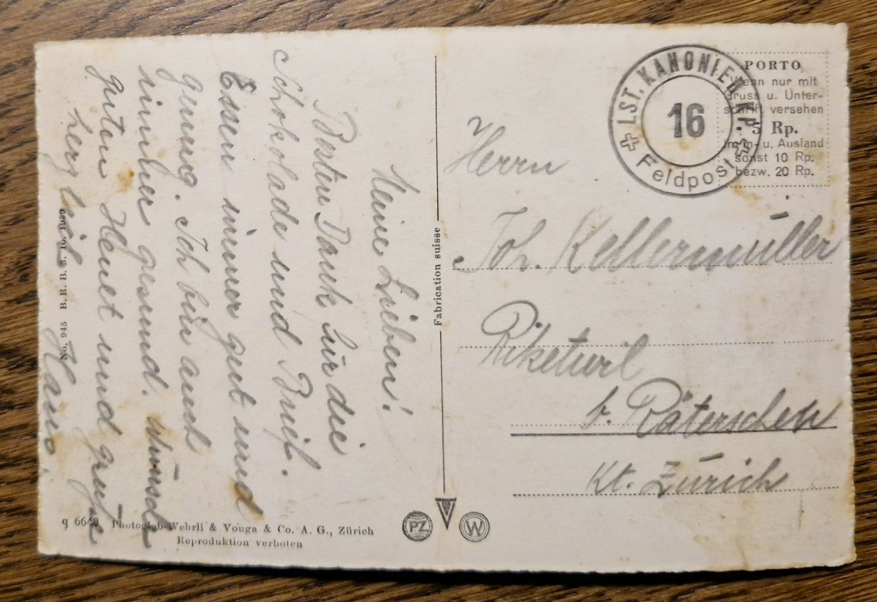 Cartoline postali: Arth am See, Feldpost, Lst. Kanonier-KP. 16 – Usato da Ebikon venduto da Donar50 1