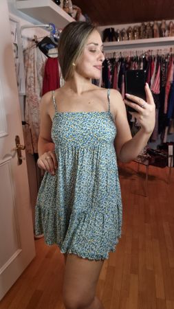 Blumenkleid Sommerkleid blau Gr. 38/40 verspielt luftig 👗☀️