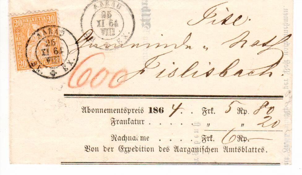 Tutti i francobolli: Brief, Aarau nach Fislisbach 1864 – Usato da Wolhusen venduto da Curver9