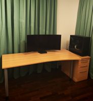 Schreibtisch/Bürotisch Echtholz, L 250 - 290 B 80 - 100 cm