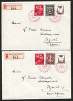 1945 : 2 R-Briefe "100 J. Basler Taube" mit W22