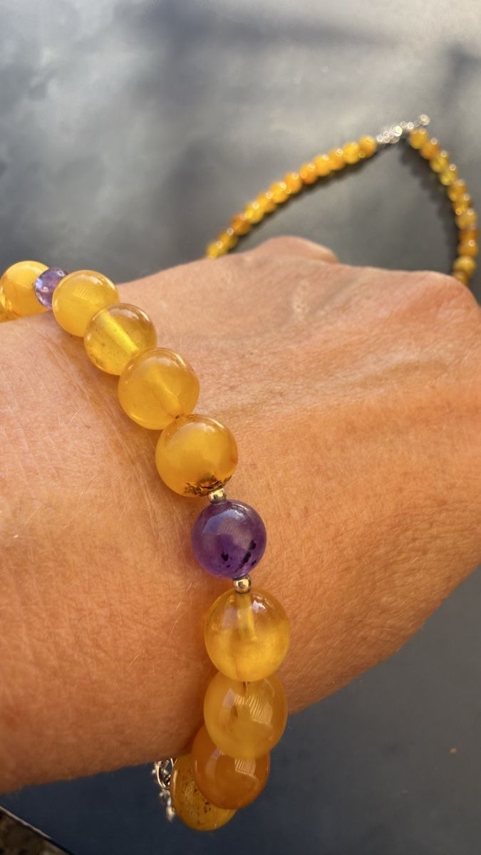 Catenine: Helle Bernsteinkette mit Amethysten, plus Armband – Nuovo e nell'imballaggio originale da Ebikon venduto da Leonidas2 9