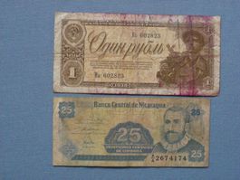 Seltene Banknoten: 1 Rubel 1938 & 25 Centavos Nicaragua